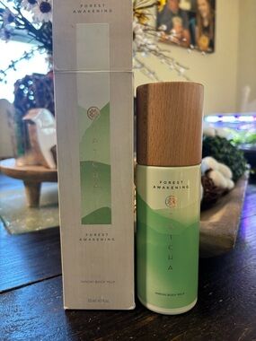 Tatcha Forest Awakening Hinoki Body Milk — Light Green & Wood Cap